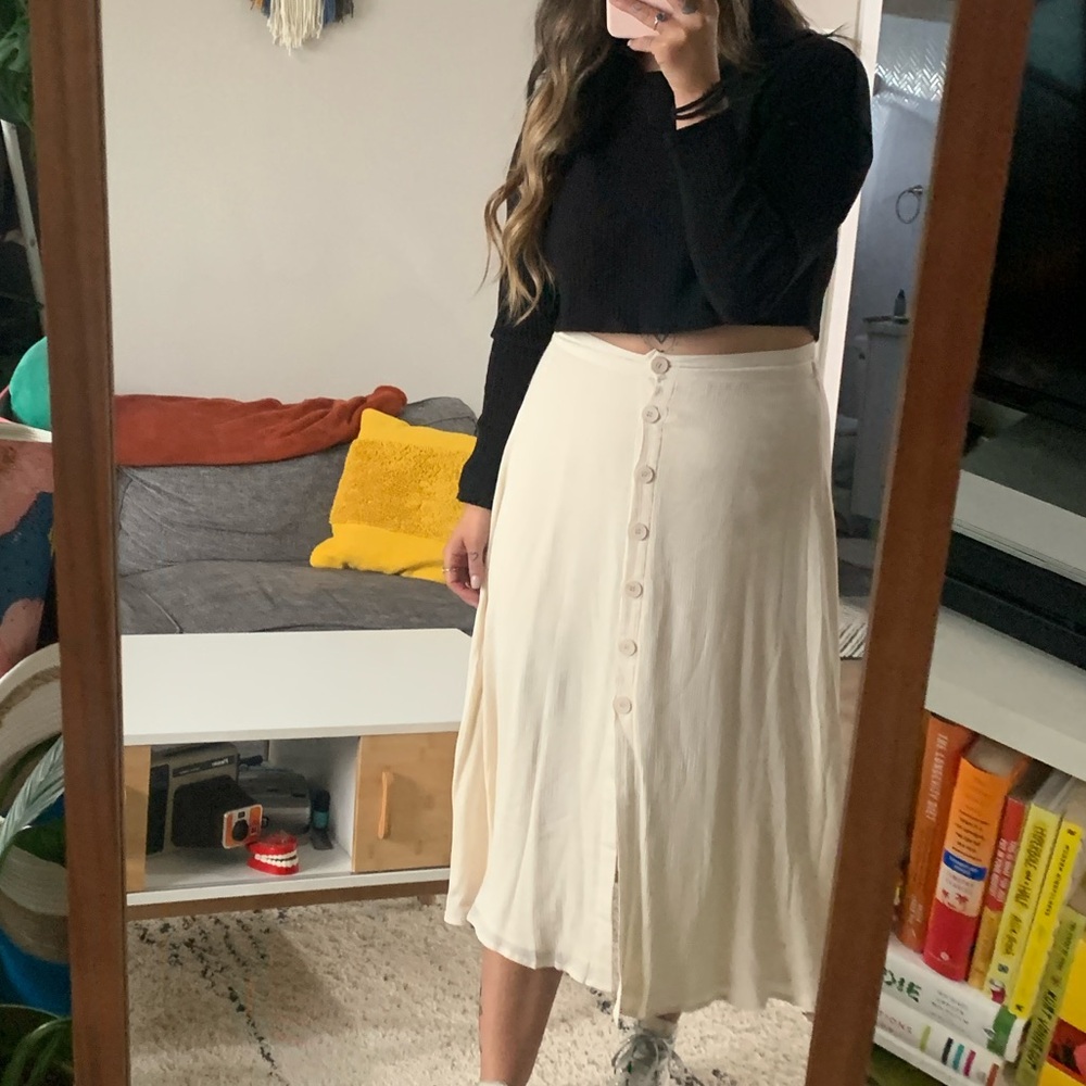 Boho Cream Button-Down Skirt